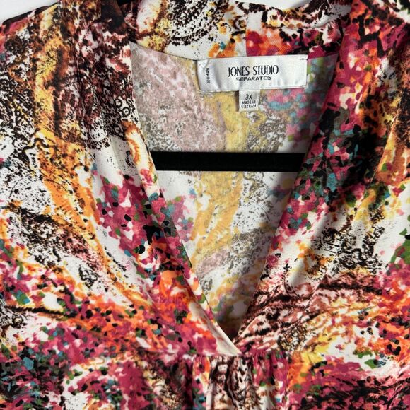 Jones Studio Women's Sleeveless Top Blouse Size 3X Orange/Pink Print V-Neck - Picture 2 of 5